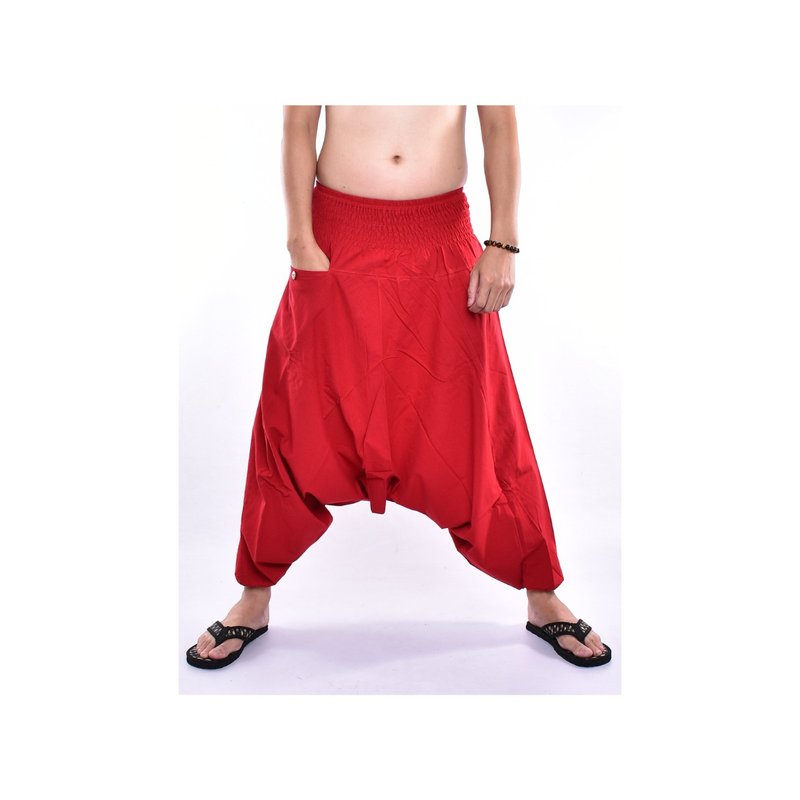 Hmong harem pants, samurai, cotton fabric, handmade - 男長褲/休閒褲 - 棉．麻 紅色