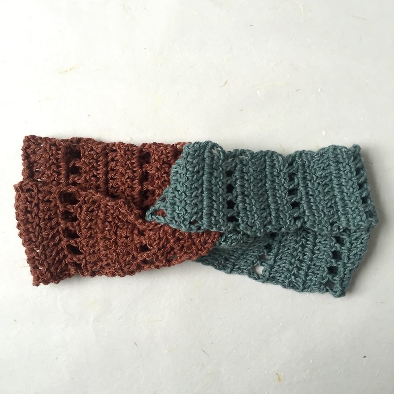 Last call limited edition  |  Hand crochet headband  |   duo colour twist  |  100% denim cotton - เครื่องประดับผม - ผ้าฝ้าย/ผ้าลินิน สีน้ำเงิน