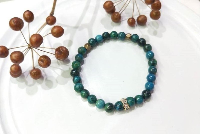手鍊。 鳳凰石*黃銅鋯石簡約百搭手串 - 手鍊/手環 - 水晶 綠色