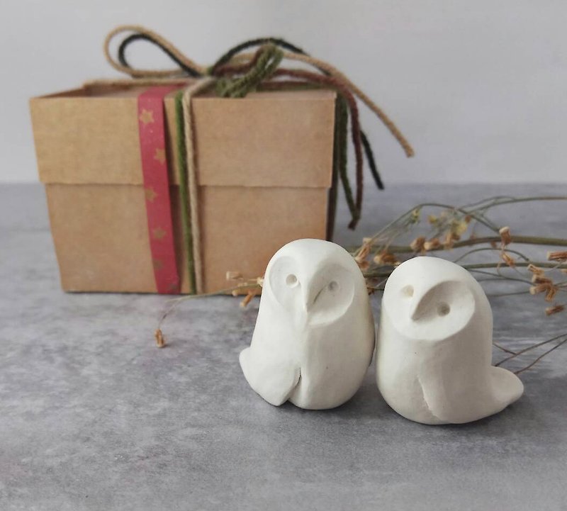 White Handmade Ceramic Owl Gift Set – size: S - เซรามิก - เครื่องลายคราม ขาว