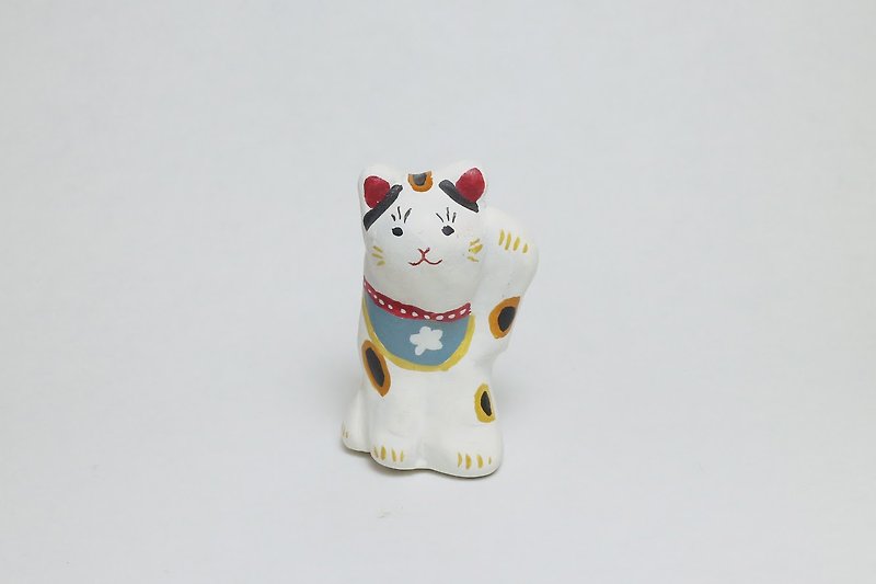 Yuji Hand Pinch Cat / Lucky Cat - ของวางตกแต่ง - ดินเหนียว ขาว