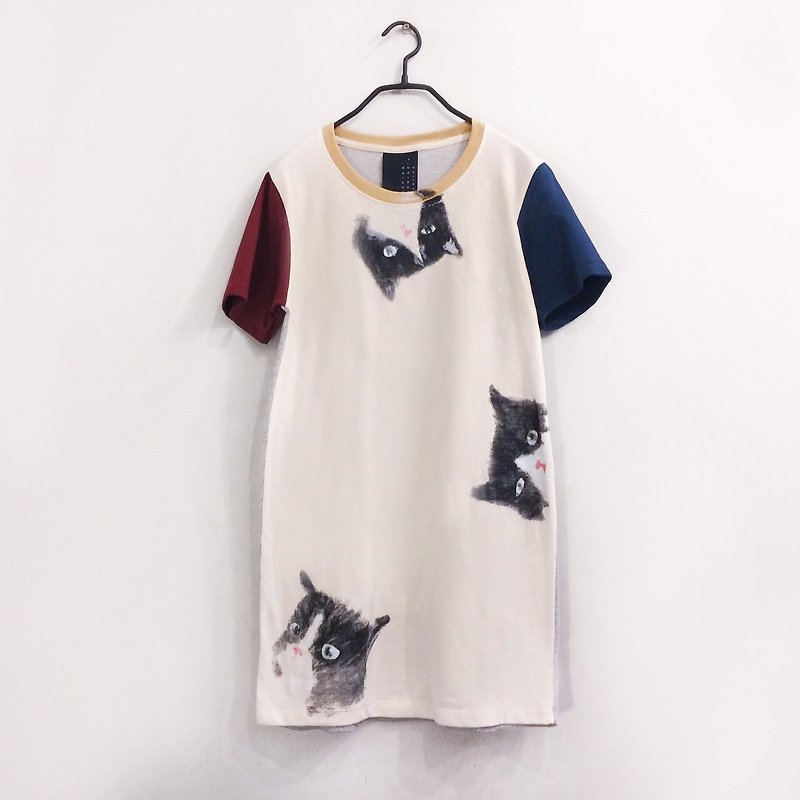 Cat Cat Cat T Shirt Dress / One piece - 連身裙 - 棉．麻 多色