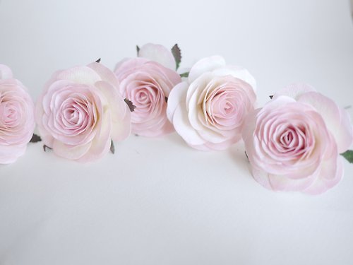 makemefrompaper Paper Flower, 5 DIY pieces mulberry big rose size 6.5 cm., pink brush colors.