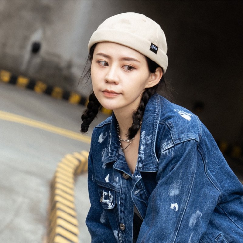 No F*cks Given Miki Hat Electric Embroidered Sailor Hat - หมวก - ผ้าฝ้าย/ผ้าลินิน สีกากี