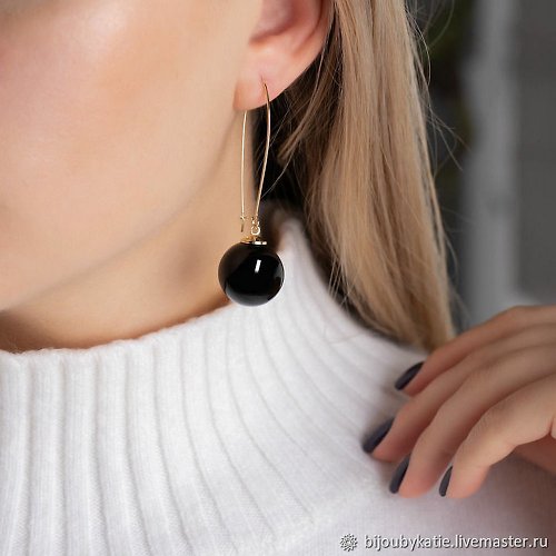 BijouByKatie Bubble earrings, Minimalist Black and Gold Drop Earrings, Simple black earrings