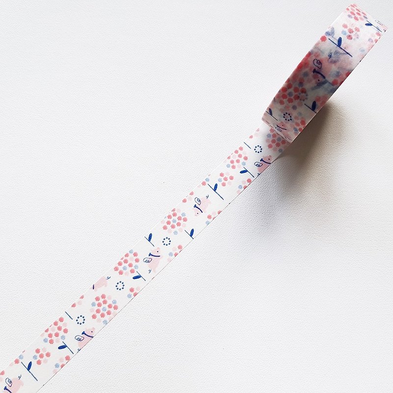 ニチバンプチジョイと紙テープ[豚と花（PJMT-15S009）] - マスキングテープ - 紙 ピンク