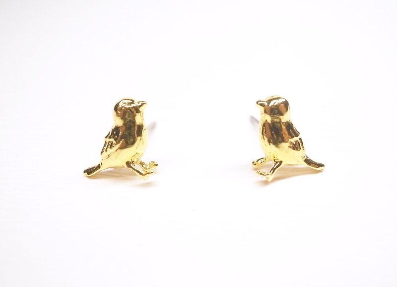 "Ermao Silver" Little Sparrow [delicate] flavonoids plated 18K earrings (one pair) - ต่างหู - โลหะ 