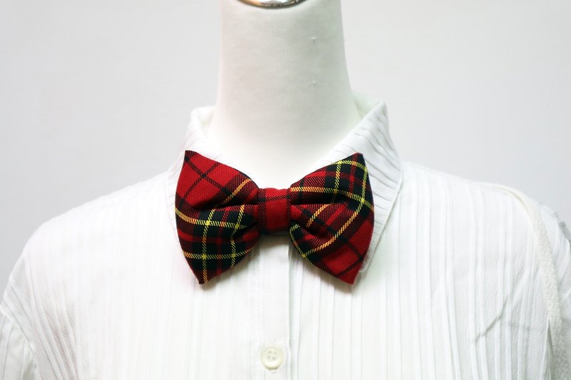 Red diagonal check handmade three-dimensional bow tie bow tie*SK* - หูกระต่าย/ผ้าพันคอผู้ชาย - ผ้าฝ้าย/ผ้าลินิน สีแดง