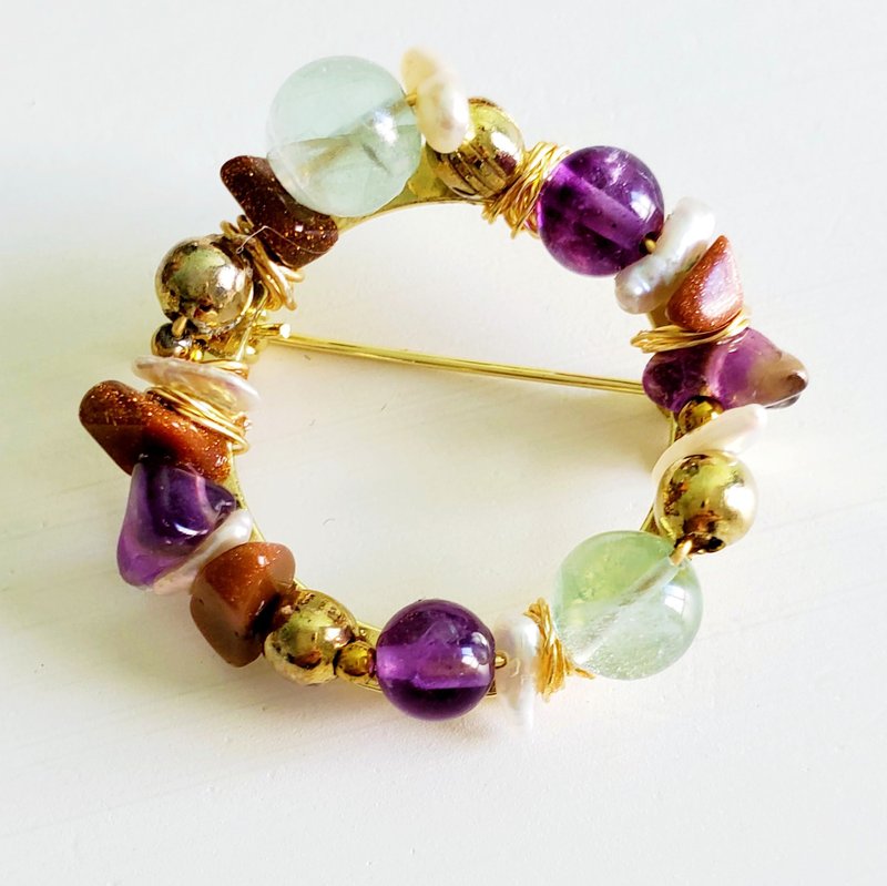 Semi- precious stones brooch (with certificate) - Brooches - Gemstone 