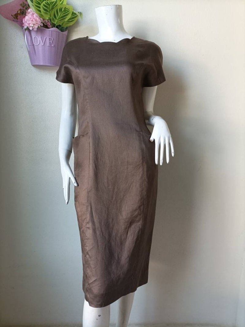 Vtg, MILA SCHÖN Brown linen dress - size 40 - One Piece Dresses - Cotton & Hemp 