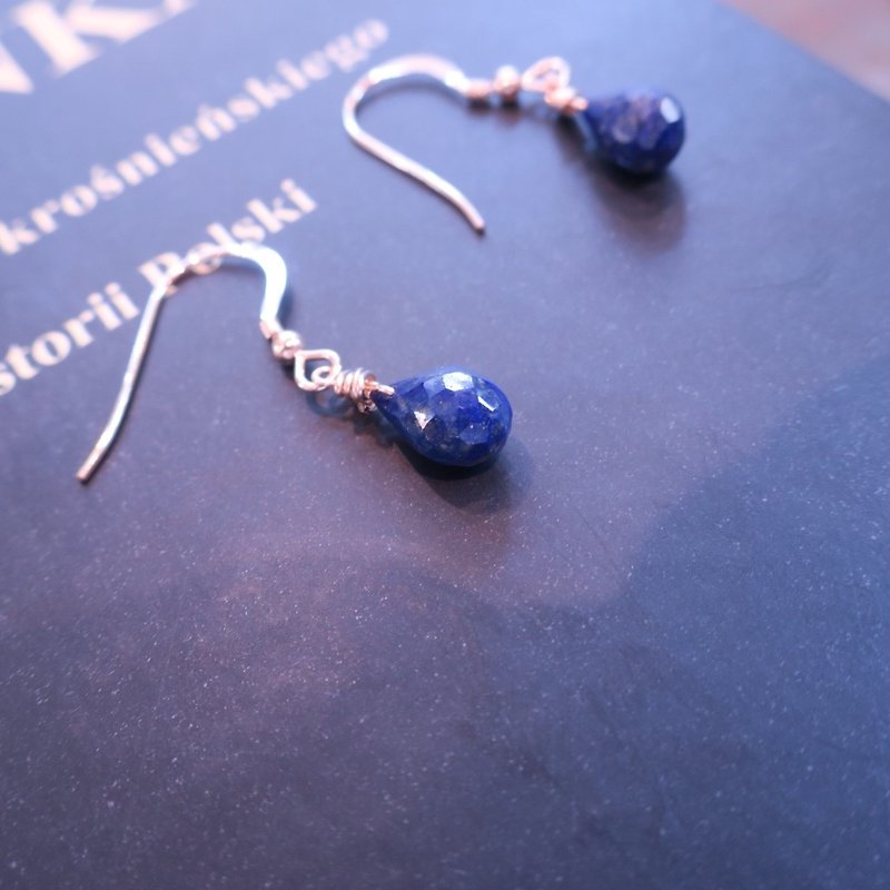 14KGF | lapis lazuli simple earrings - Earrings & Clip-ons - Gemstone Blue