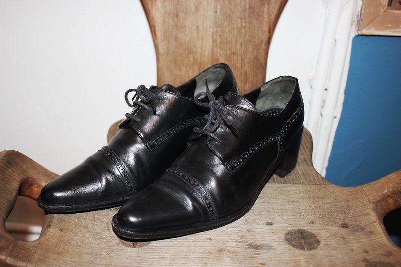 S107(Vintage)[義大利製底標]黑色皮鞋(24cm)(Made in Italy)Size:38 - 女款休閒鞋 - 真皮 黑色