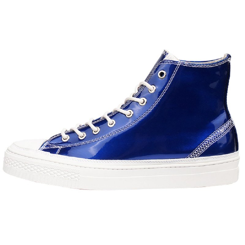 Patent Leather High Top Casual Shoes Waterproof Couple Shoes - รองเท้าลำลองผู้ชาย - เส้นใยสังเคราะห์ สีน้ำเงิน