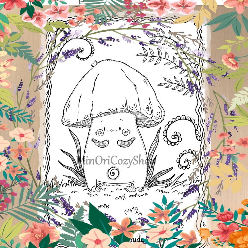 Fantasy coloring of mushrooms Anti-stress coloring Digital Coloring Mushroom - 其他數位商品 - 其他材質 