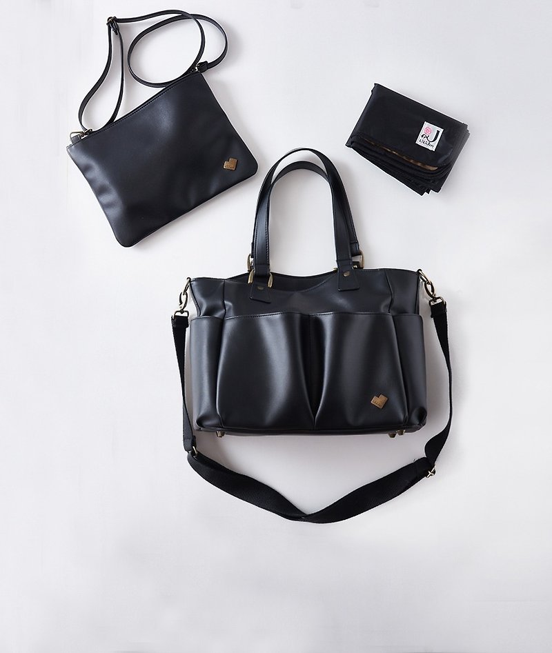 【Bag for Xin】OL時尚媽媽包(一般肩背帶) - 媽媽包 - 聚酯纖維 黑色
