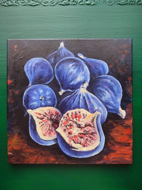 油彩画/イチジク イチジクの油絵：静物画、インパストアート、8x8 - Etsy 日本