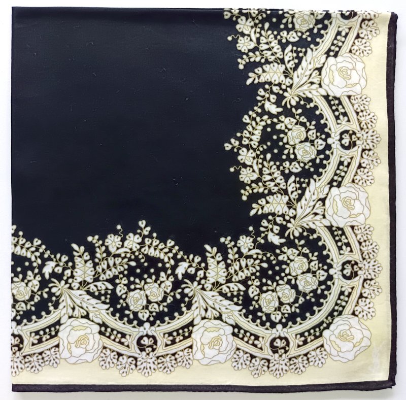 Yves Saint Laurent Vintage Handkerchief Floral YSL 20 x 20 inches - 手帕 - 棉．麻 黑色
