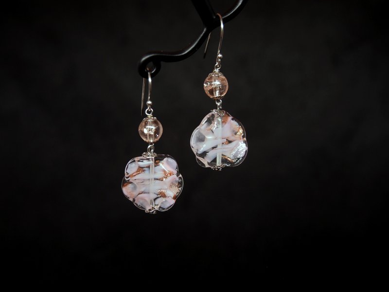 #GE0097 Murano Glass Beads Earring - ต่างหู - แก้ว สึชมพู