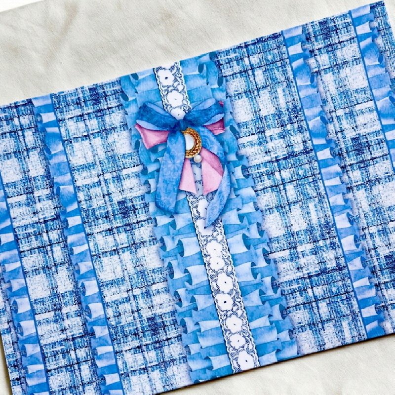 ribbon checkered frill Blue 50sheets (honne market) - วัสดุห่อของขวัญ - กระดาษ สีน้ำเงิน