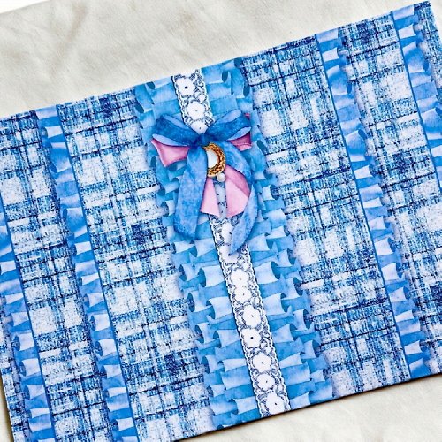 honne market ribbon checkered frill Blue 50sheets (honne market)