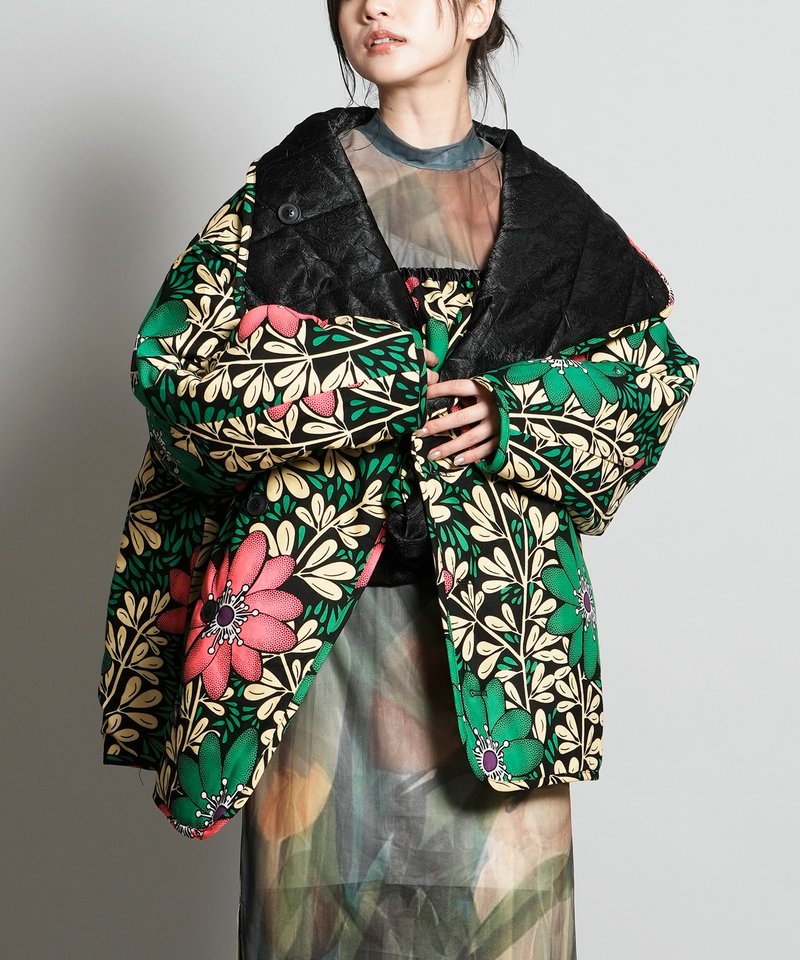 Super hight neck reversible blouson【BLACK×VINE】 - 女西裝外套 - 聚酯纖維 黑色