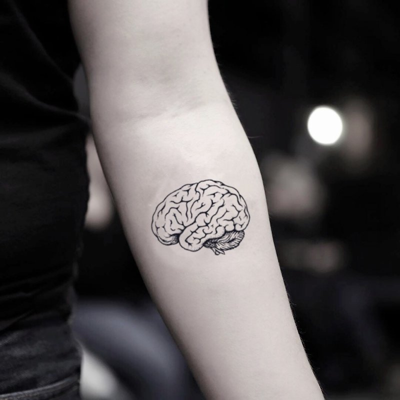 Anatomical Brain Temporary Fake Tattoo Sticker (Set of 2) - OhMyTat - Temporary Tattoos - Paper Black