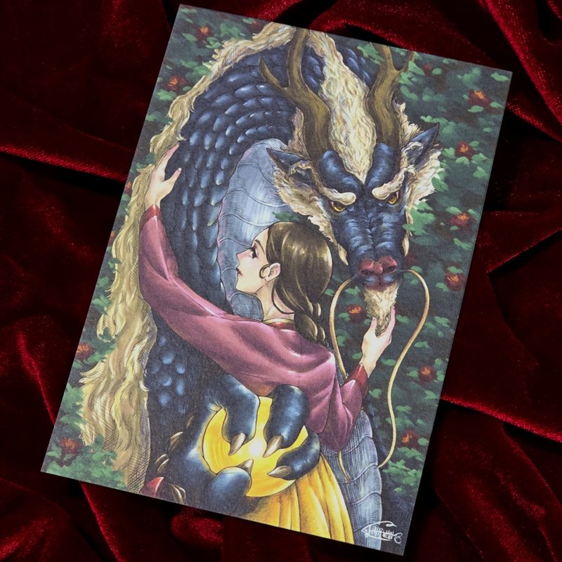 250g a dragon and a girl Postcard (lilliwon) vintage illustration design paper - 卡片/明信片 - 紙 多色