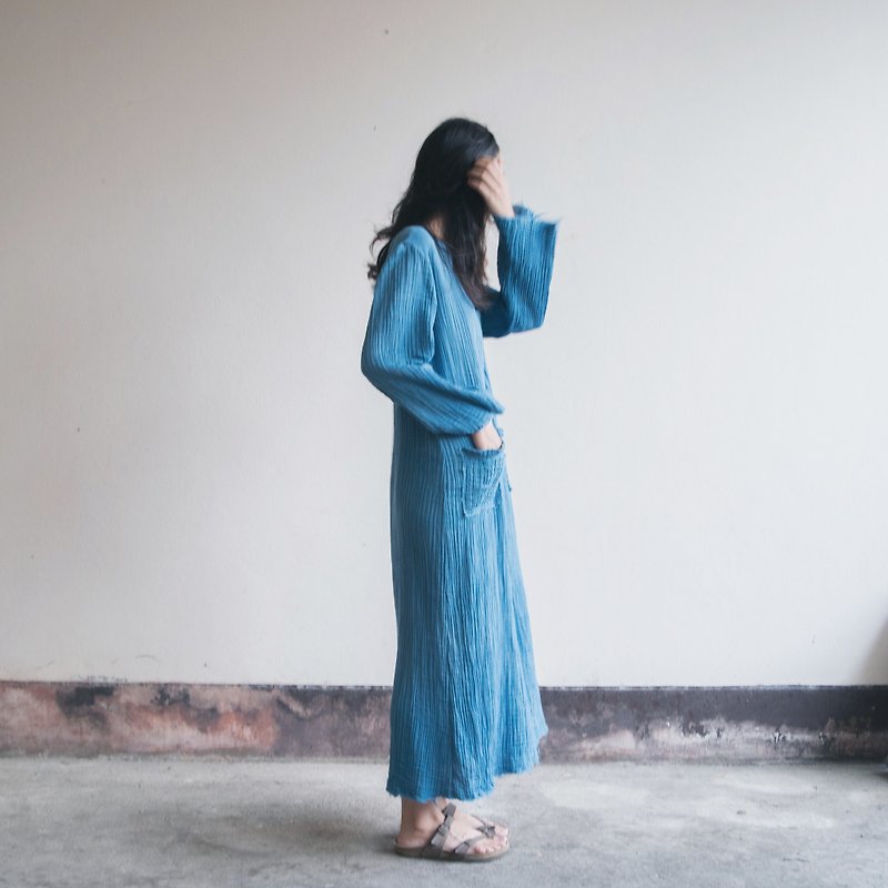 Unwind Dress | INDIGO dyed soft cotton | - 洋裝/連身裙 - 棉．麻 藍色