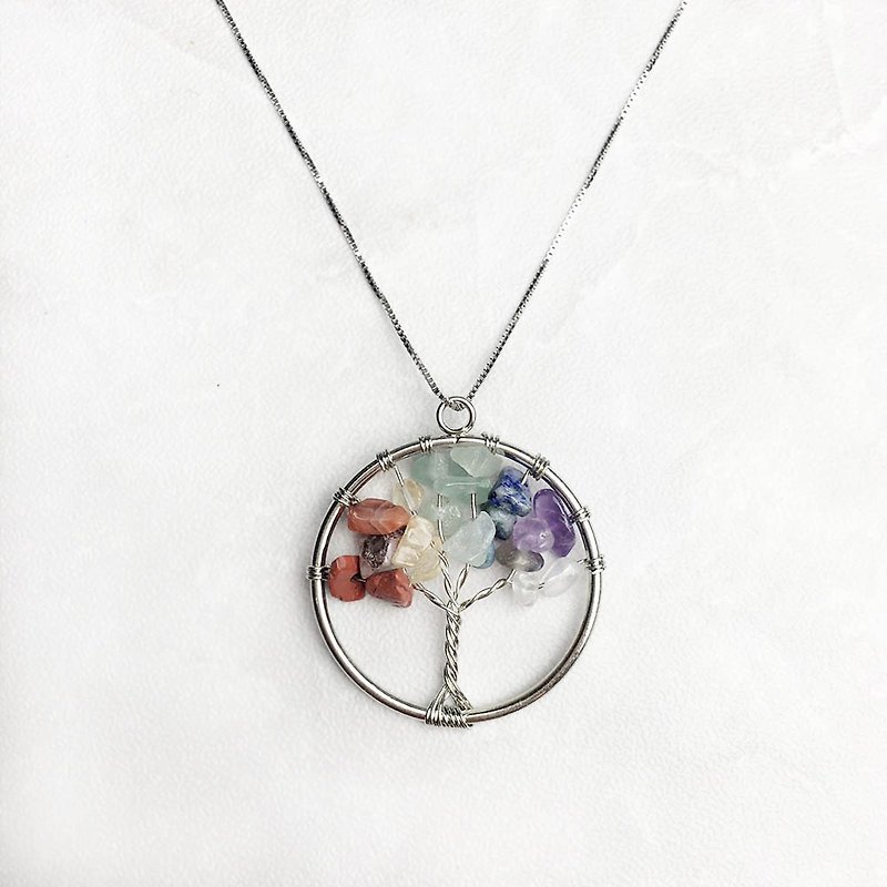 | Gemstone Necklace Series| Rainbow Crystal Lucky Tree (S925 Sterling Silver x Necklace x Clavicle Chain) - สร้อยคอทรง Collar - เครื่องเพชรพลอย หลากหลายสี