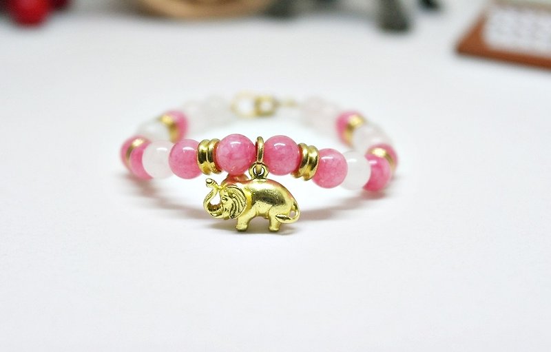 X natural stone bracelet _ another on Bronze coin can be changed as the elastic bracelet // // - Bracelets - Gemstone Pink