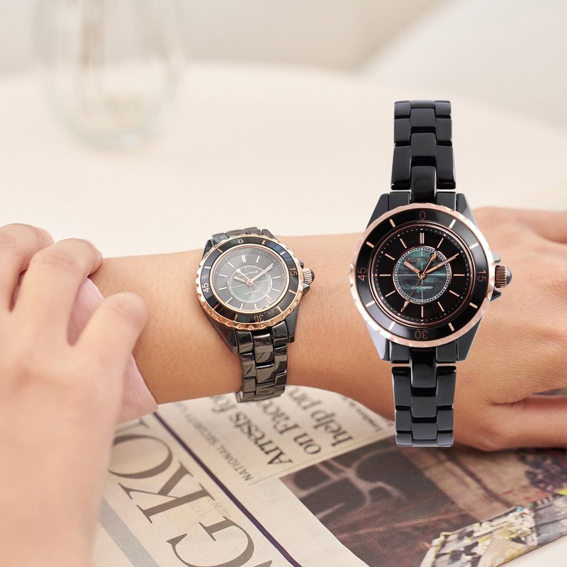 RELAX TIME Solar Time Royal Seal Ceramic Series-Black Rose Gold(RT-107S-5BRG) - Women's Watches - Other Materials Black