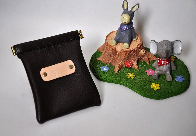 Shrapnel gold folder card purse-NAPPA dark brown leather - กระเป๋าใส่เหรียญ - หนังแท้ สีนำ้ตาล