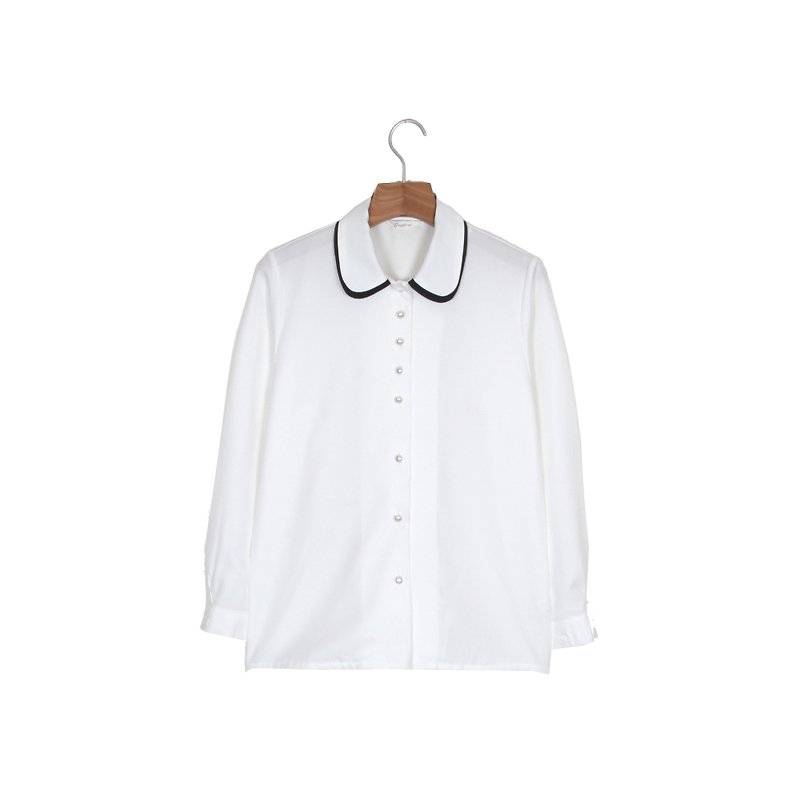 [卵]植物ヴィンテージホワイトパールヴィンテージダブル襟のシャツ - シャツ・ブラウス - ポリエステル ホワイト