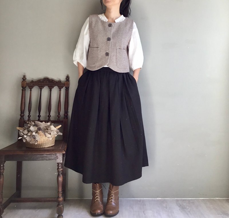 ベルエポック/レトロカントリースタイル/乗馬ベスト/ボタン開きヘリンボーンウールベスト/日本製ウール裏地 - ベスト - ウール 