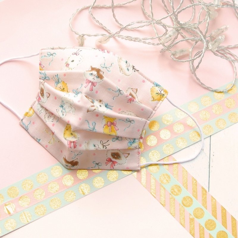 可洗滌、舒適且可愛的手工立體口罩 Cat/Rabbit Pink 日本布料 手作口罩 | TEMARIYA - 口罩/口罩收納套 - 棉．麻 粉紅色