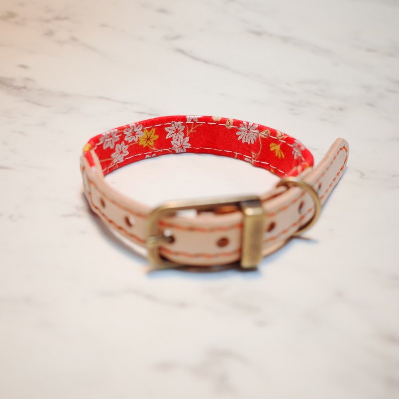 Dog collars, S size, Japan fabric, Red magpie_DCJ090420 - Collars & Leashes - Genuine Leather 
