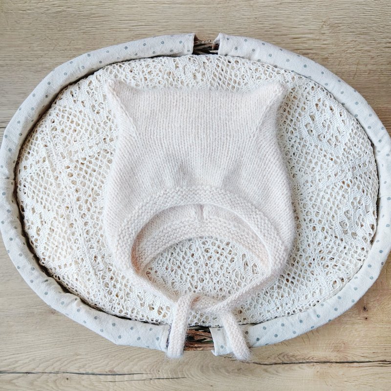 ベビーニット帽、キッズハット、キティボンネット、女の子用ニット帽 - 帽子・ヘアバンド - ウール ホワイト