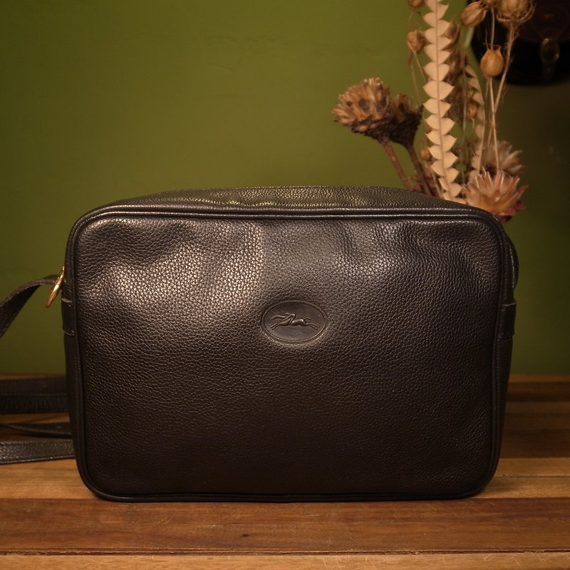 Old bone LONGCHAMP leather side backpack VINTAGE - กระเป๋าแมสเซนเจอร์ - หนังแท้ สีดำ