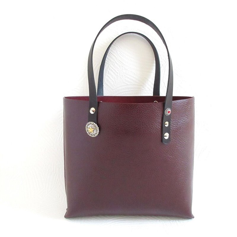 Concho use, cowhide, hand sewn, shrink leather, dark wine, mini tote made of one piece of leather, 0558 - Handbags & Totes - Genuine Leather Red