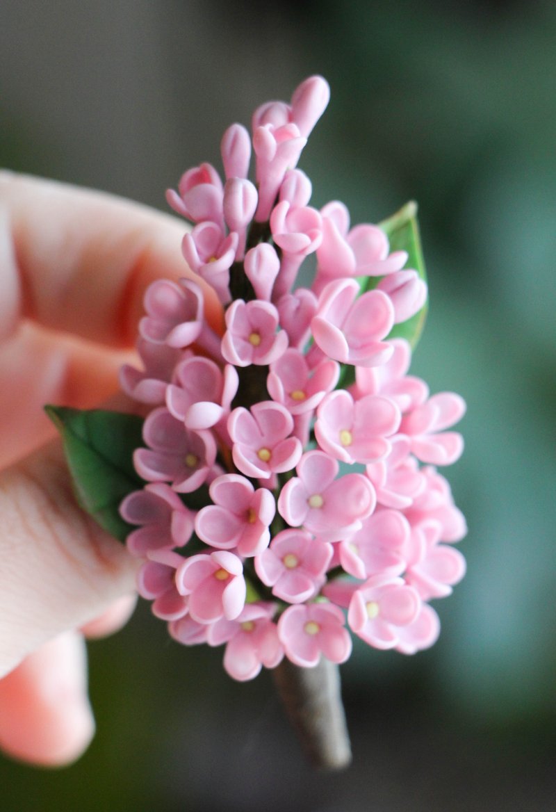 Pink lilac brooch Flower brooch Gift for mom - Brooches - Clay Pink