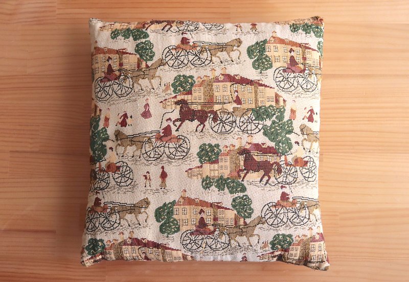 Old Swedish embroidered carriage street scene pillow_removable pillowcase - Pillows & Cushions - Cotton & Hemp Brown