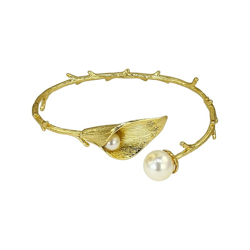 海芋。樹枝珍珠手環 - 手鍊/手環 - 其他金屬 金色