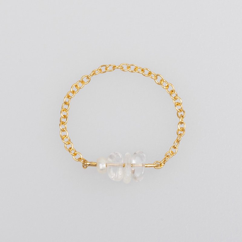 leisurely white crystal chain ring 925 Silver gold 18K gold plated - แหวนทั่วไป - คริสตัล สีใส