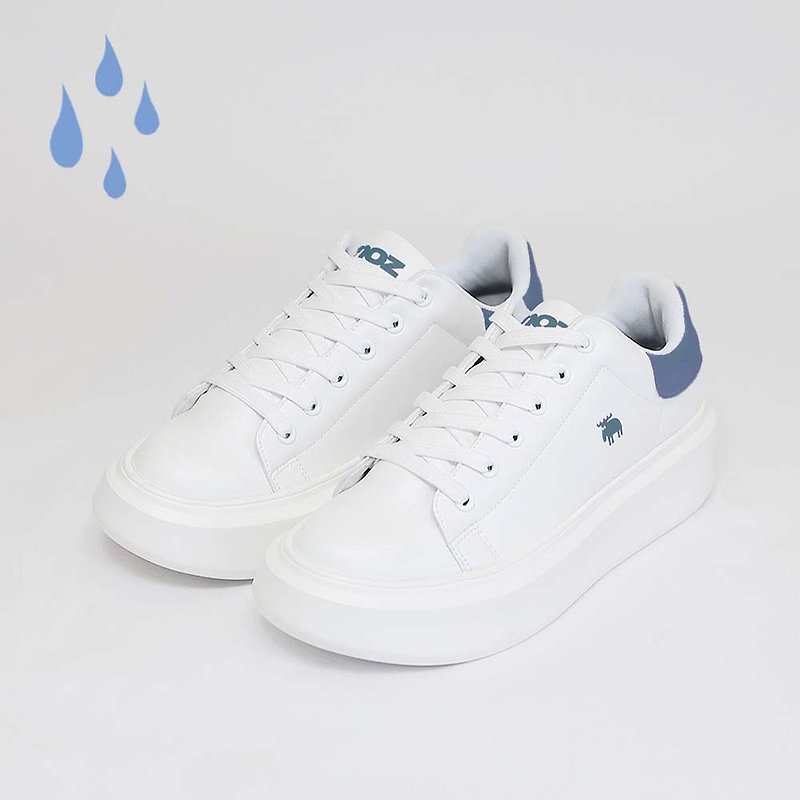 moz Swedish moose white chubby water-repellent comfortable leather elevated thick-soled shoes (fog blue) - Women's Casual Shoes - Waterproof Material Blue