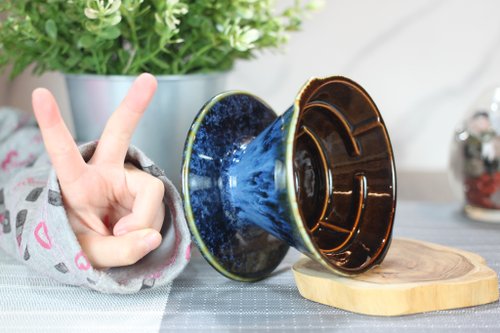 自然釉文創工作室 【母親節禮物】湛海 天目釉 迷宮咖啡濾杯 單人用00號 臺灣綠工藝