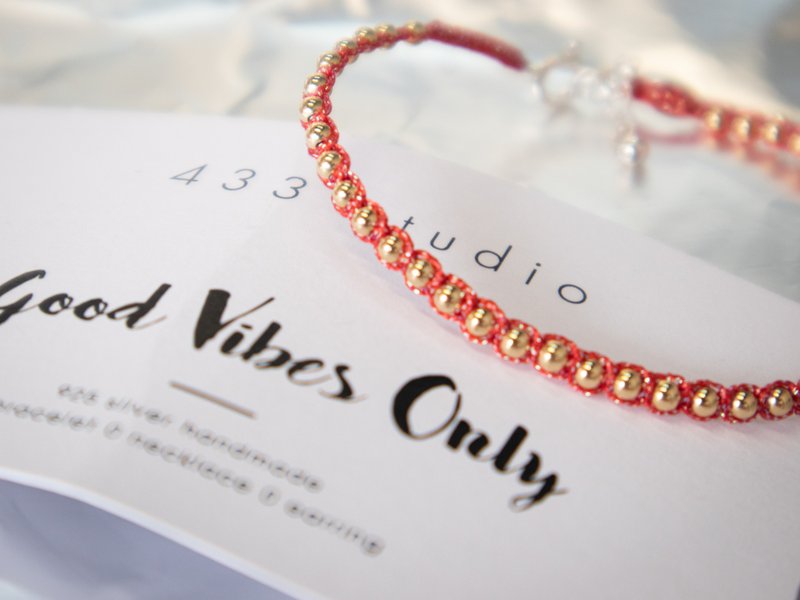 [Transfer] 14k gold-covered transfer beads hand-woven lucky bracelet - Koi Red - สร้อยข้อมือ - เงินแท้ สีแดง