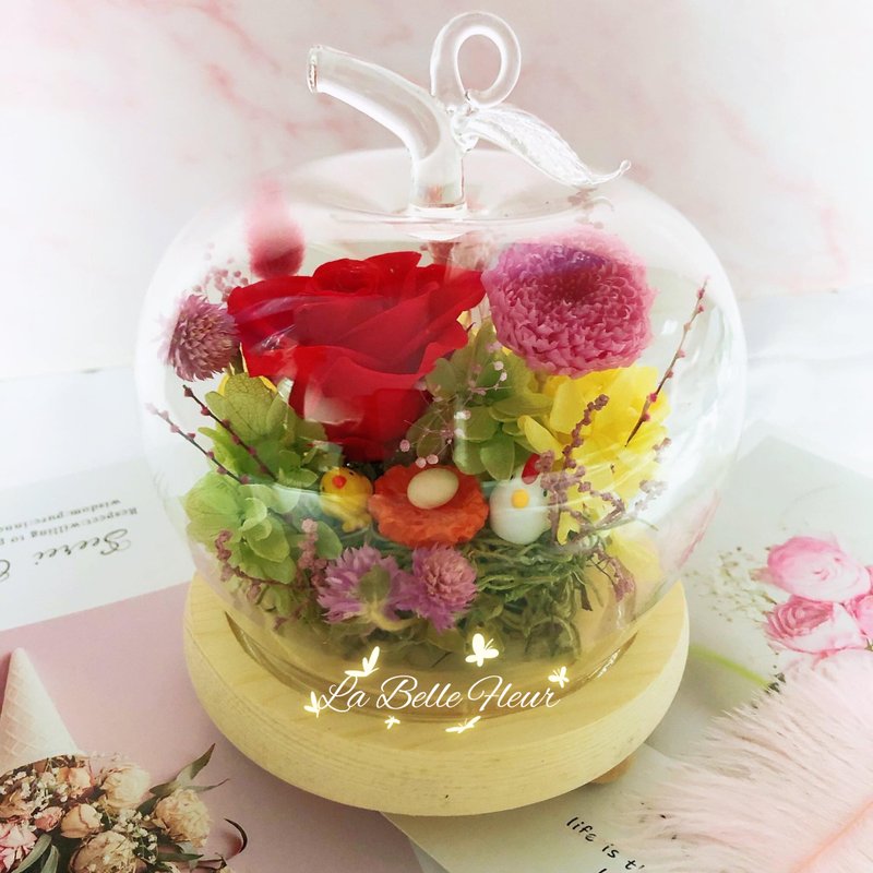【起家雞】永生花夜燈玻璃盅/乾燥花/入厝禮 - 乾燥花/永生花 - 植物．花 紅色