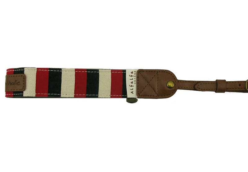Travel camera hand strap/wrist strap (French wind stripes/black, red and white stripes) - Camera Bags & Camera Cases - Genuine Leather 