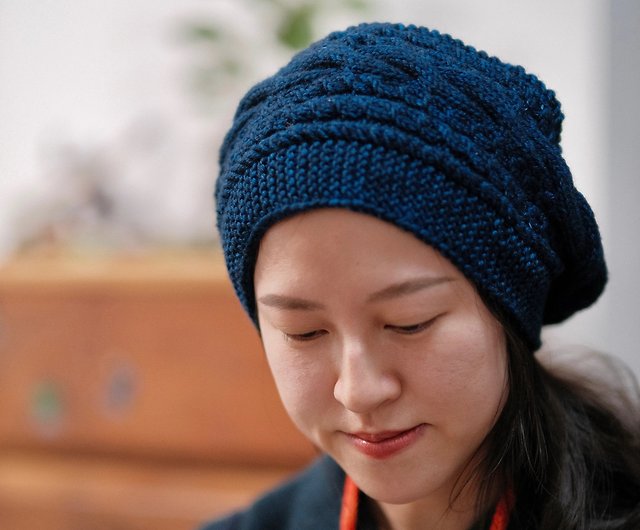 手編み帽子 手編みベレー帽 - 帽子