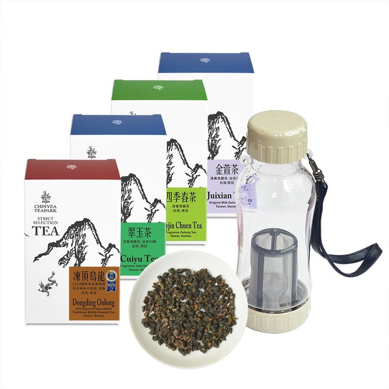 【特惠組合】四款經典台灣烏龍茶+冷熱泡隨身壺(3種容量可選) - 茶葉/茶包/水果茶 - 其他材質 白色